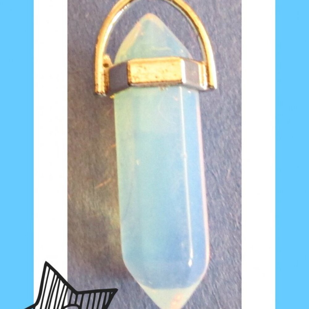 Silver Tone Necklace With Light Blue Design Crystal Healing Theme Unisex